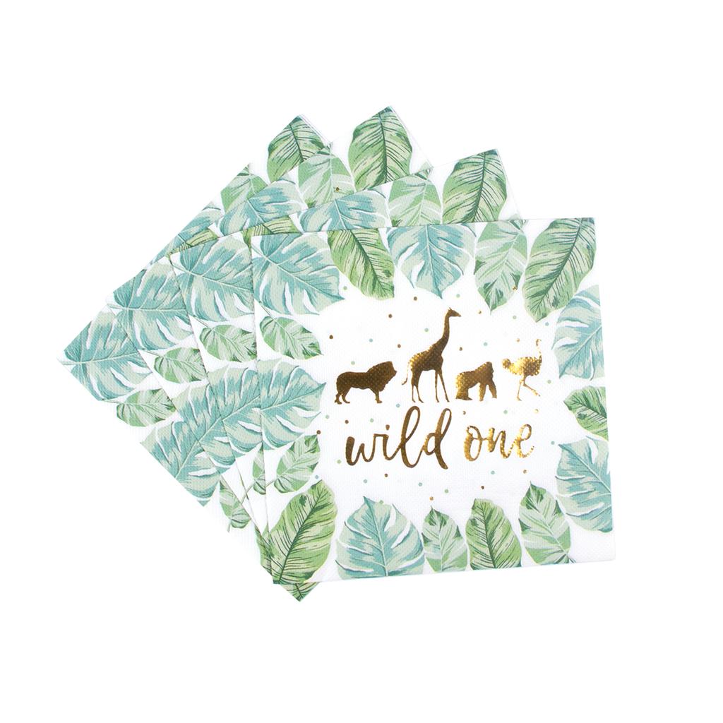 Wild One Palm Leaves Animal Napkins Kid Jungle Safari  theme1st Birthday Party Decoration Baby Shower Disposable Tissue Supplies