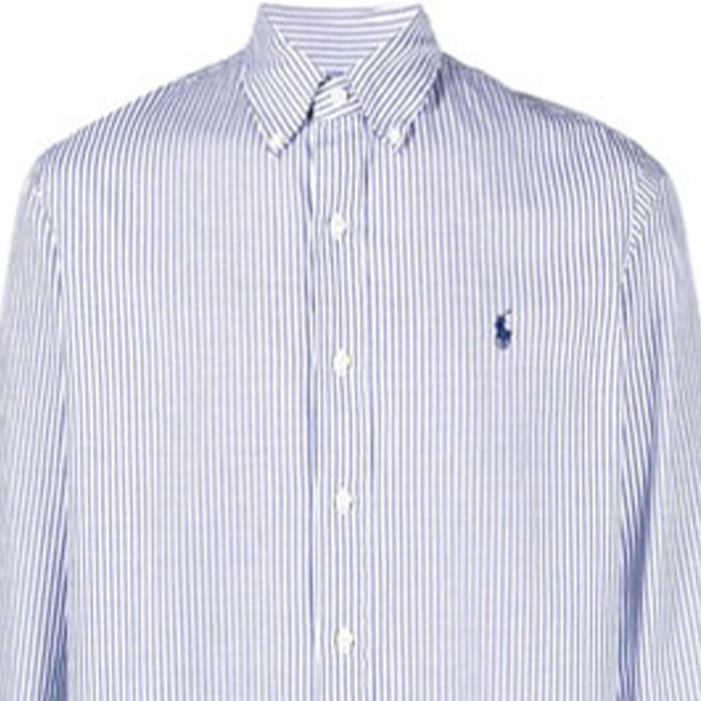Polo Ralph Lauren FW21 Logo Embroidered Striped Shirt Men shirts Blue 710815634001-001
