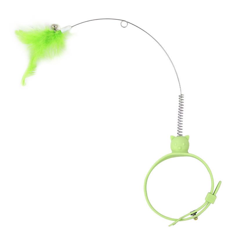 Ошейник для кошки с игрушкой Прикрепленная силиконовая удочка-дразнилка для кошек Регулируемая перьевая Интерактивная игрушка для котенка Колокольчик Аксессуары для кошек