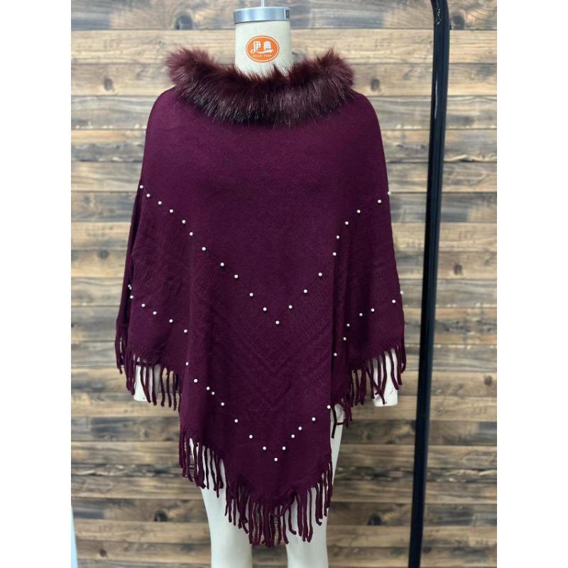 Toamnă și Iarnă Plus Size Jacquard Pearl Tassel Pelerina șal exterioară pentru păr cald guler