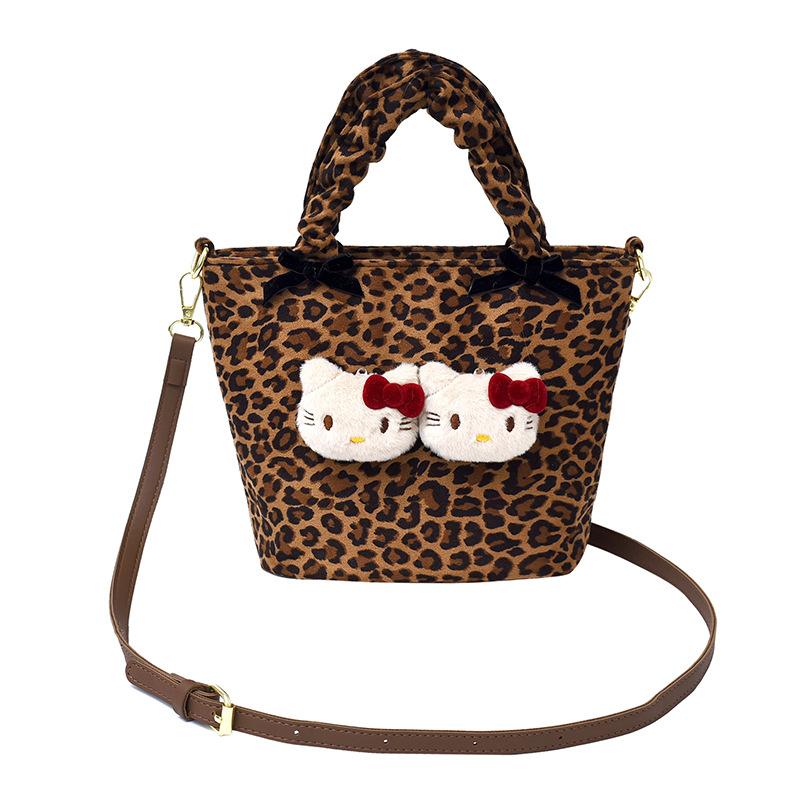 New retro leopard print bag cute shoulder messenger bag women's casual cartoon shoulder bag tote bag women's bag