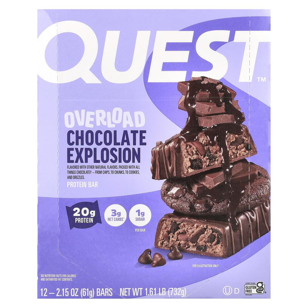 Overload Protein Bar, Chocolate Explosion, 12 Bars, 61G (2.15Oz) Each