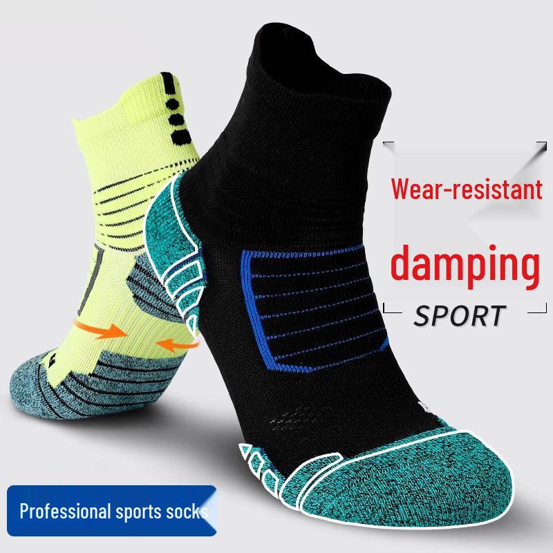 Men's Thickened Terry Outdoor Sports Socks: Sweat-Absorbent, Breathable, Shock-Absorbing, Mid-Calf for Hiking, Running, and Marathon.
