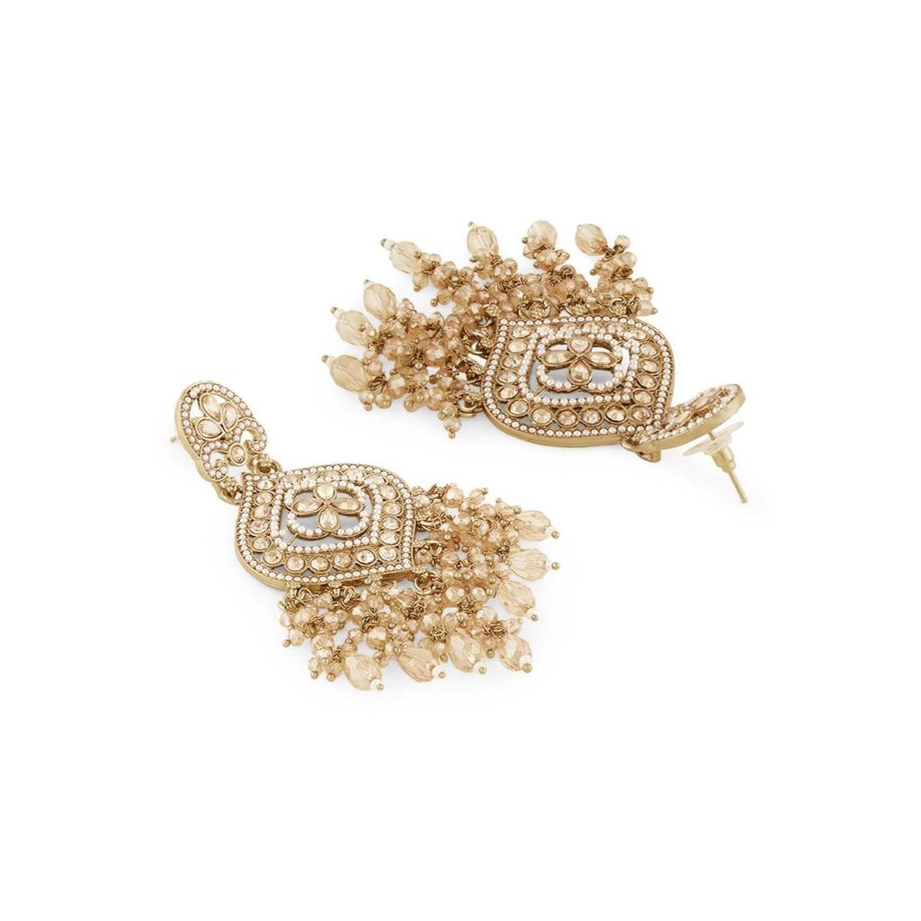 Champagne Color Dazzling Stones & Cluster Beads Drop Dangler Earring For Women