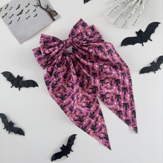 Festive Halloween Hair Accessory Bow Spring Clips for Women, Pumpkin Skeleton Ghost Hand Printed Clip Fabric Barrettes, Cute Horror Accessories
