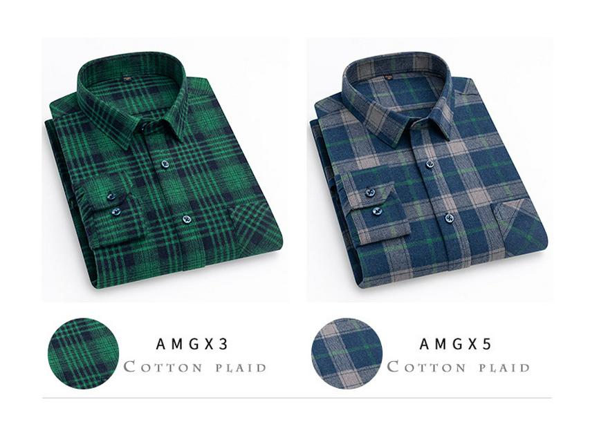 New Men's Plus Size Brushed Cotton Plaid Long Sleeve Shirt for Middle-Aged & Elderly with Straight Hem