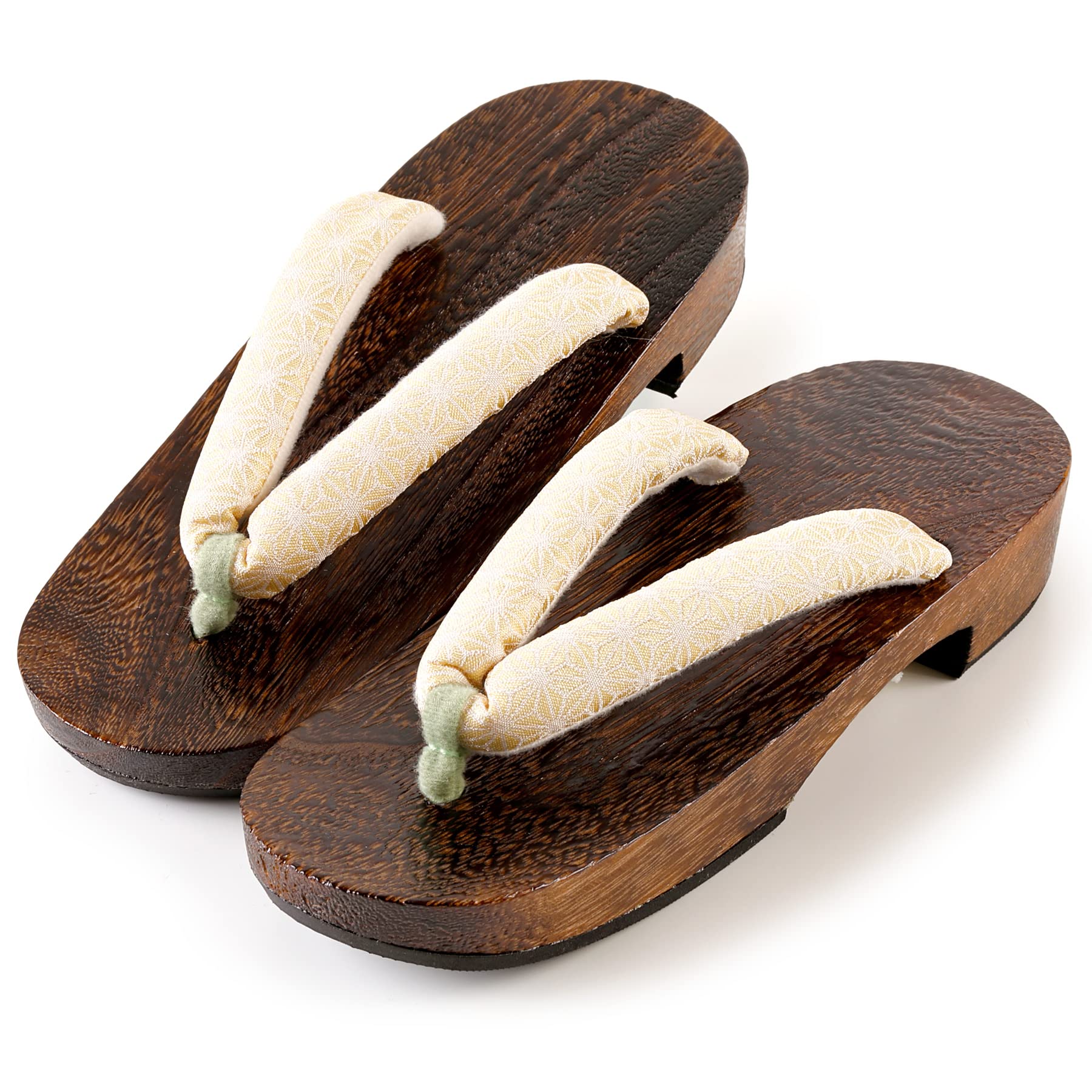 

[Kyoto Kimono Yuzen] Women s Geta Sandals for Yukata, Sizes 23-24.5, Paulownia Wood, Brown Burnt Hemp Leaf Pattern (Beige)