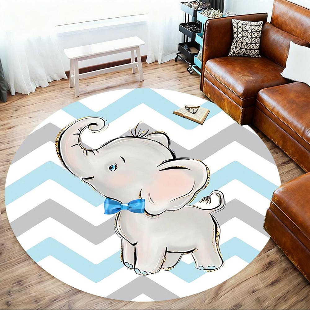 1pc Elephant, Bowtie Round Chair mat Area Rug - Non-Slip, Floor Mat for Office, Bedroom, Ideal home decor Christmas Gift p0811457