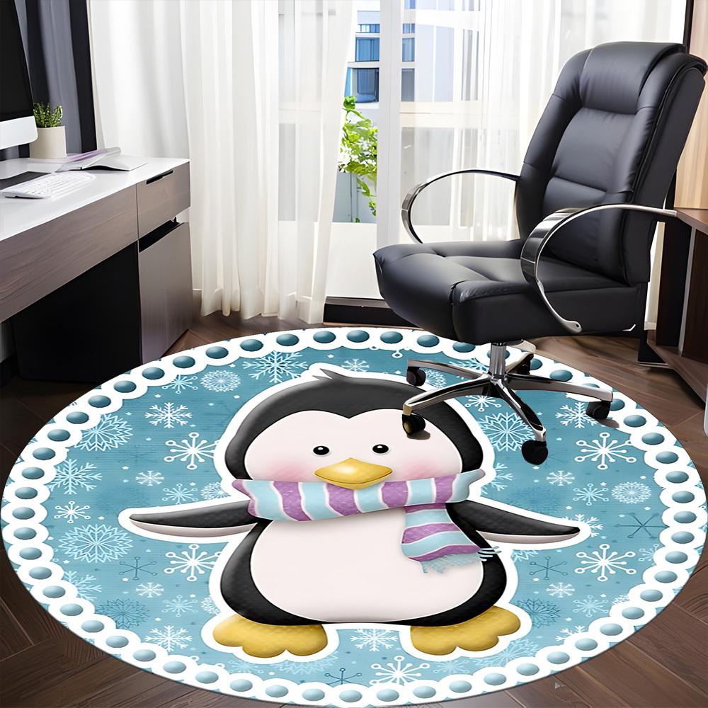 1pc Penguin Winter Scarf Chair Carpet for Office, Soft, Non-Slip Polyester Mat, Office, Entryway, Living Room, Bedroom, yy251207240