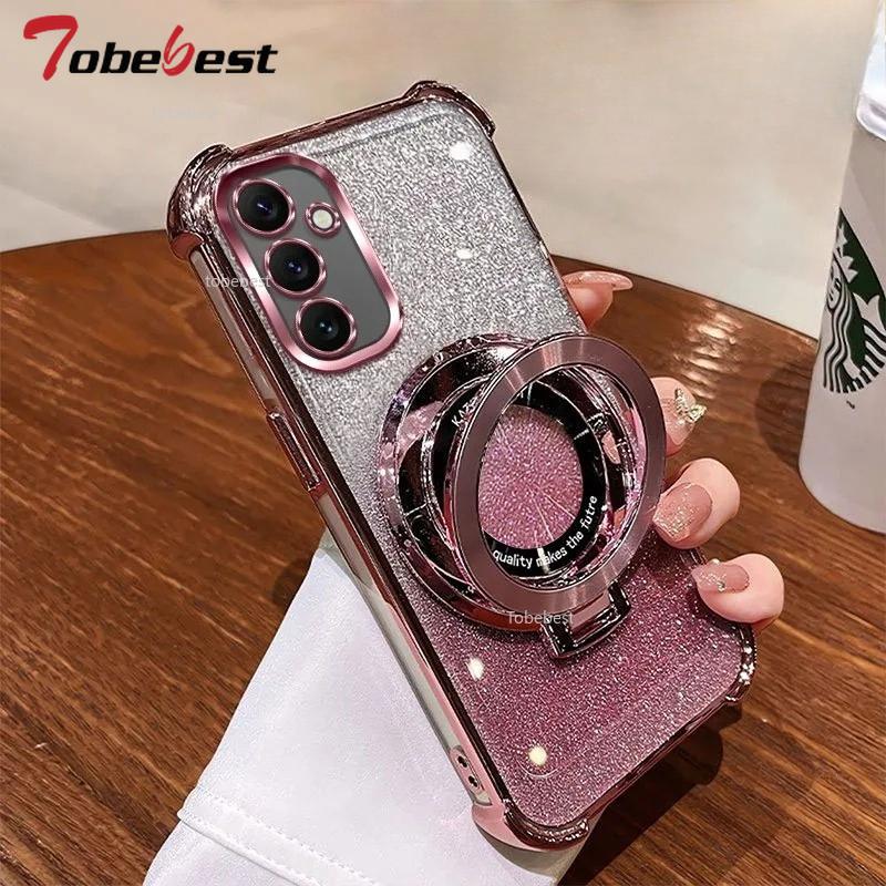 Wstrząsoodporne Brokatowe Platerowane Magnetyczne Etui z Uchwytem Dla Samsung Galaxy A05 A05S A04 A04E A03S A02S A03 A02 A51 A71 A21S A31 Cover