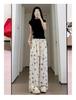 Petite High Waist Bow Wide-Leg Ice Silk Pants - Women's Summer Style