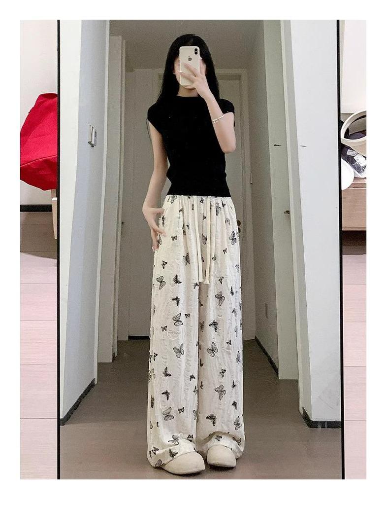 Petite High Waist Bow Wide-Leg Ice Silk Pants - Women's Summer Style
