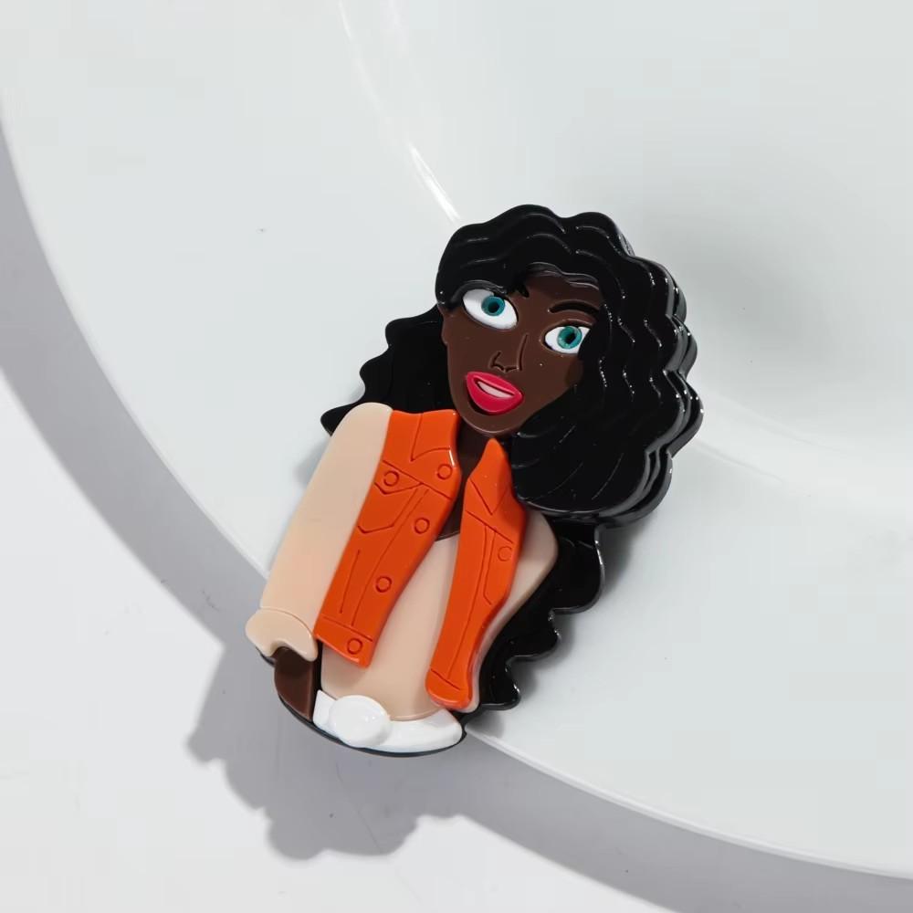 

New Acrylic Black Lady Brooches for Women Fashion Cute African Female Figure Badges Pins Funny Jewelry Casual Accessories Gifts