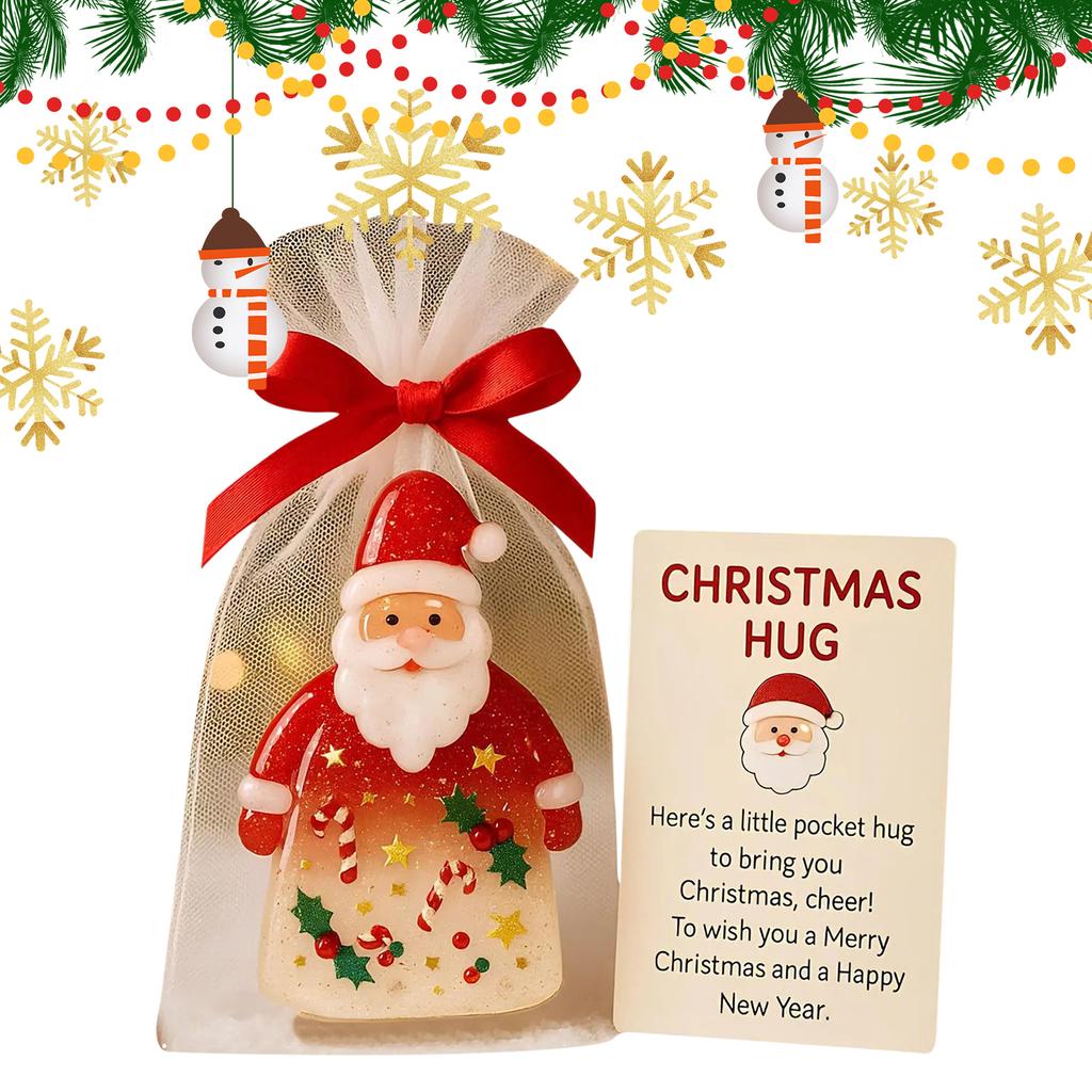 3 pièces de Petit Câlin de Poche de Noël avec Carte d'Encouragement Souvenir Sentimental de Fête Mini Breloque pour Décoration d'Arbre de Noël Opération Xmas