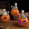Resin Handicrafts Cartoon Halloween Skull Statue Skeleton Sculpture Hollowed-out Pumpkin Home Decoration Accessories