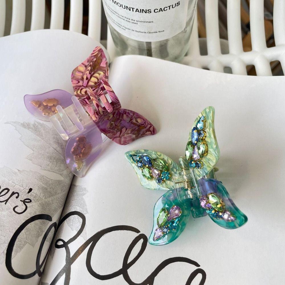 Barrette Butterfly Hair Claw Crystal Acetic Acid Shark Clip Acetic Rhinestone Hair Clip  Female