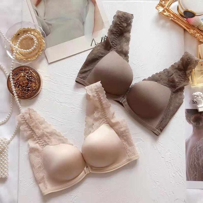 Lingerie Front Buckle Small Breasts Gathered Beauty Back Without Steel Ring Lace Side Collection Adjustable Top Support Collect Side Breasts Bra