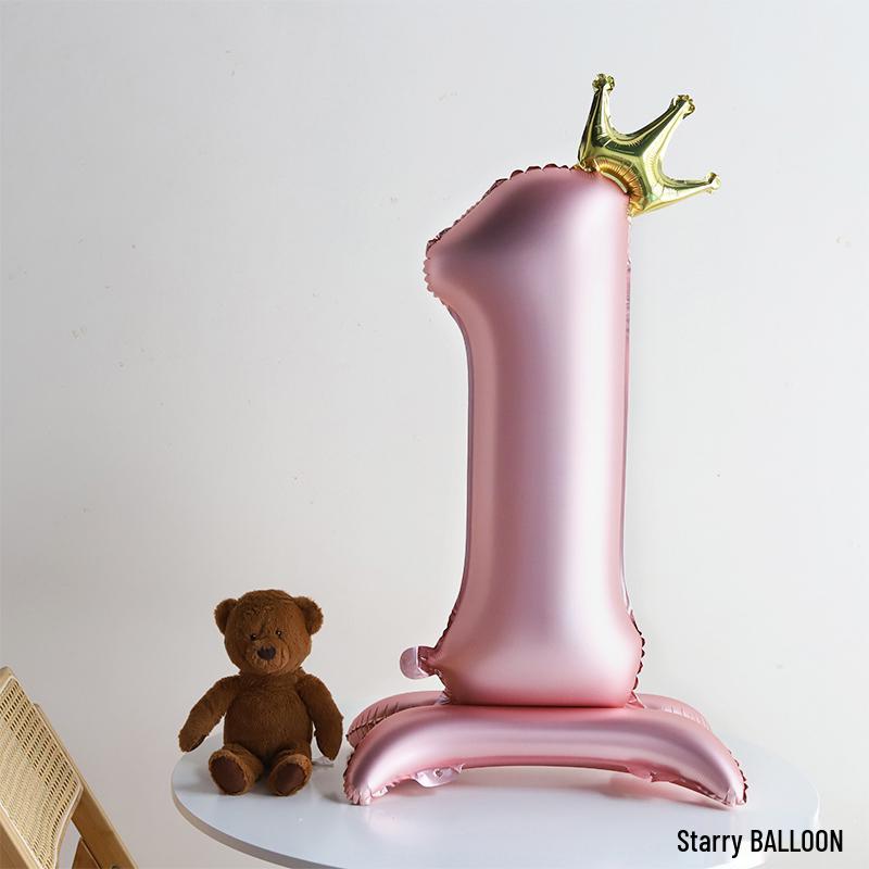 Pink Crown Number Balloon Decorations for Girl's First Birthday