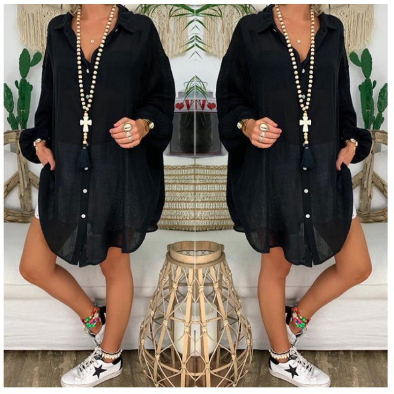Women's Oversized Loose Fit Turn Down Collar Long Sleeve Button Down Linen Blend Casual Shirt Blouse Top