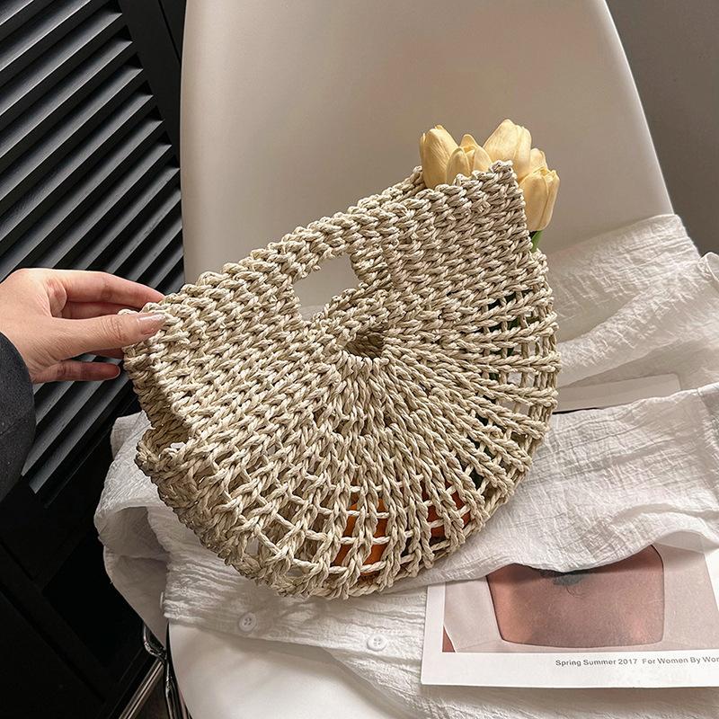 Yogodlns Bohemian Large Capacity Beach Bag Women's Straw Bag Stylish Handbag Natural Grass Hand Woven Designer Female Basket Shoulder Bag