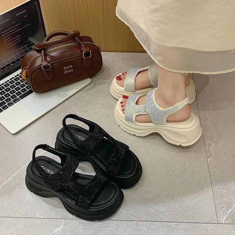 Platform-soled Roman sandals women's 2025 summer new versatile Korean version fashion full of rhinestones fairy style with skirt sandals women