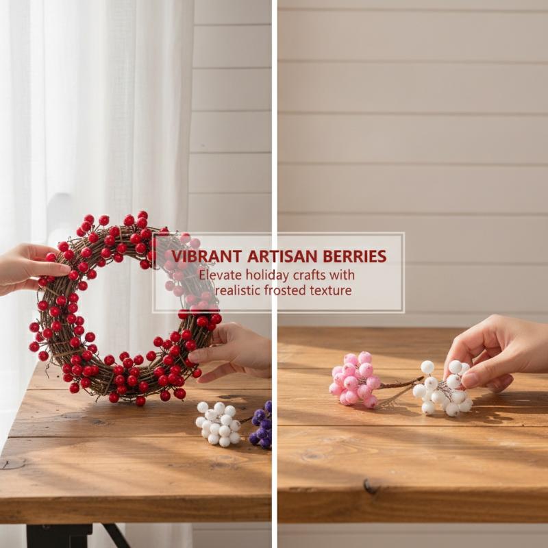 Artificial Frosted Berry Mini Double Head Christmas Holly Colorful Berries Diy Wreath Xmas Party Table Decora