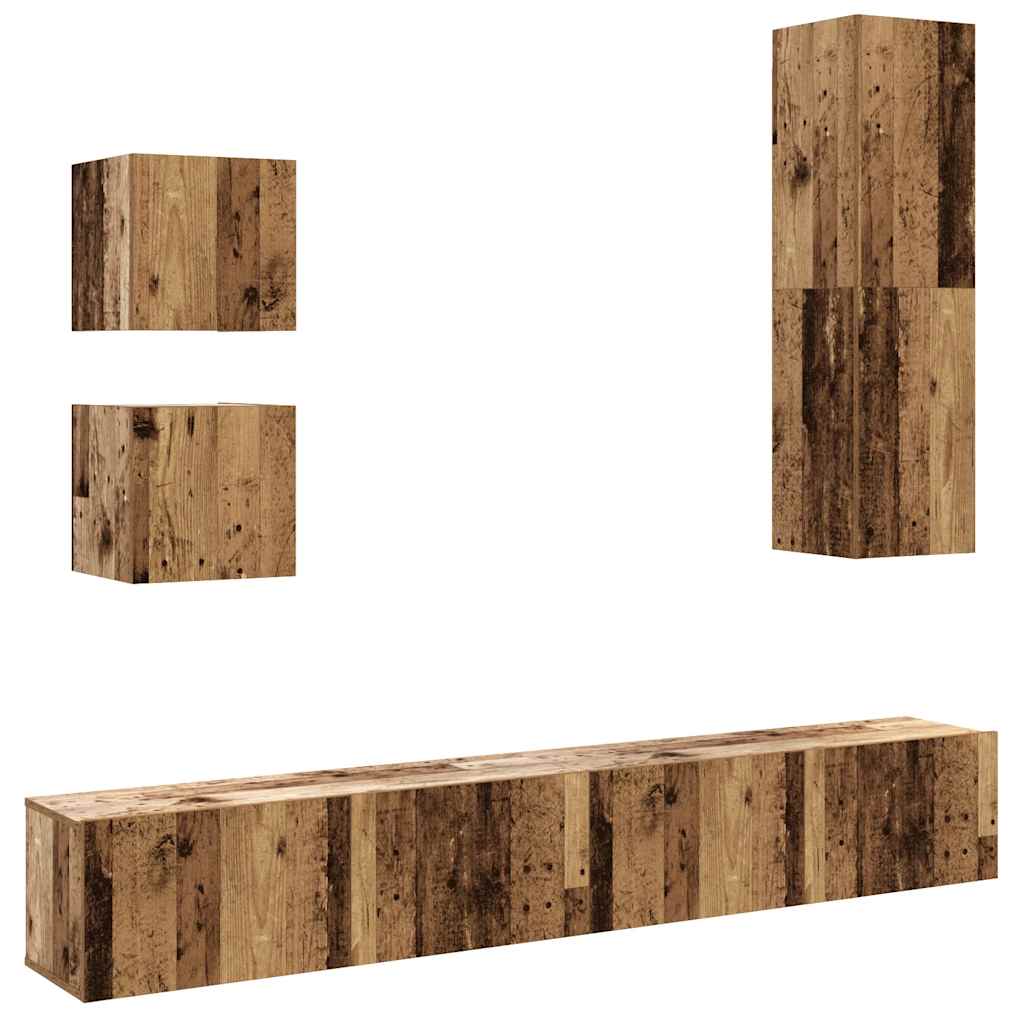5 Piece Wall Mounted TV Cabinet Set Rustic Wood Look Engineered Wood