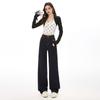 Spring Summer Elastic Waist Ultra Soft Comfy Denim Blue Straight Leg High Waist Daily Denim Trousers Ladies Casual Pants Oversize Denim Trousers