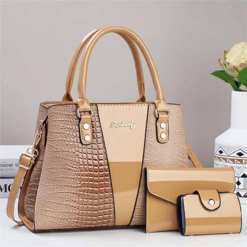 Luxury Quality 3Piece Set Handbags Ladies Bags for Women Patent Leather Stone Pattern Ladies Shoulder Cross Body Bags