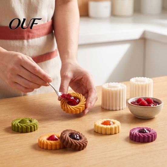 ABS Plastic Baking Tool 9PCS Round Double-Ended Pastry Mold, Hand-Press Mooncake Spiral And Supplies for Cookies Petal Edge Design, Detachable