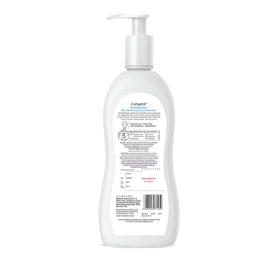 Cetaphil Restoraderm Body Moisturizer 295ml Unisex Non-Greasy Cream for Dry Sensitive Skin Eczema Relief