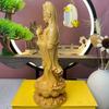 wood carving Nanhai Guanyin sculptures and figurines Chinese Buddha statues Home Room Office Wealth Luck Feng Shui Decor 7.86 in