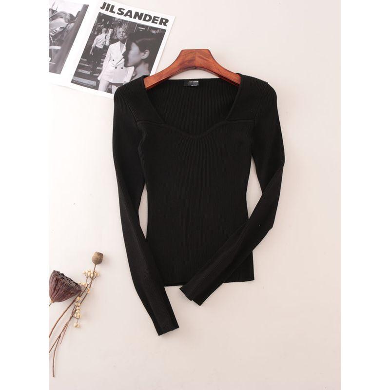 Foreign Trade Source Single Drop Collar Sneaky Design Long Sleeve Knit Black Sexy Inner Wear Pullover Pure Desire Bottoming Shirt