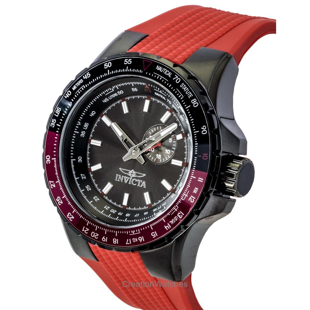 Invicta Aviator Red Silicone Strap Gunmetal Dial Quartz 49724 100M Men's Watch