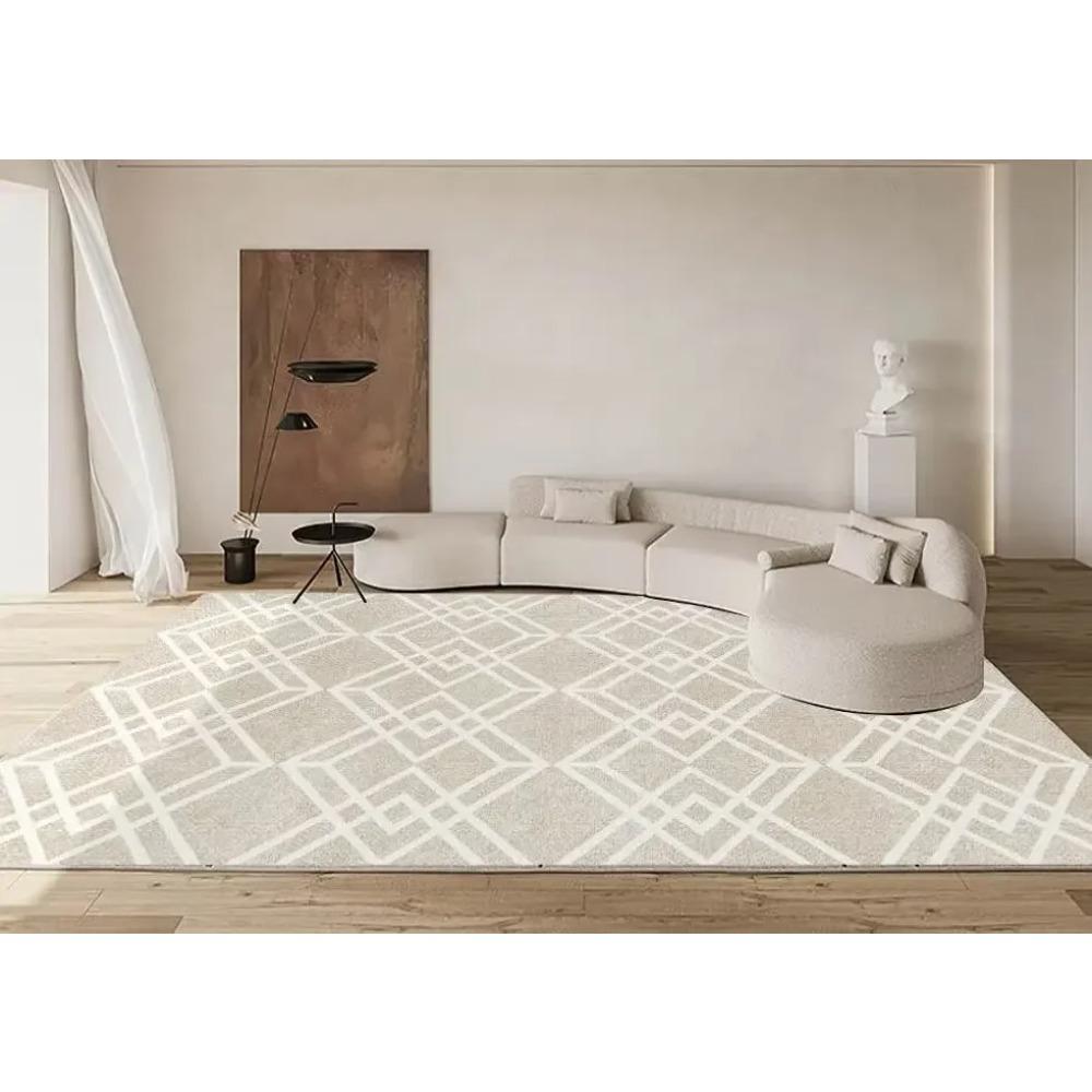 Modern White Minimalism Large Living Room Carpet Light Luxury Beige Decoration Bedroom Carpet Soft Lounge Rug Washable Floor Mat