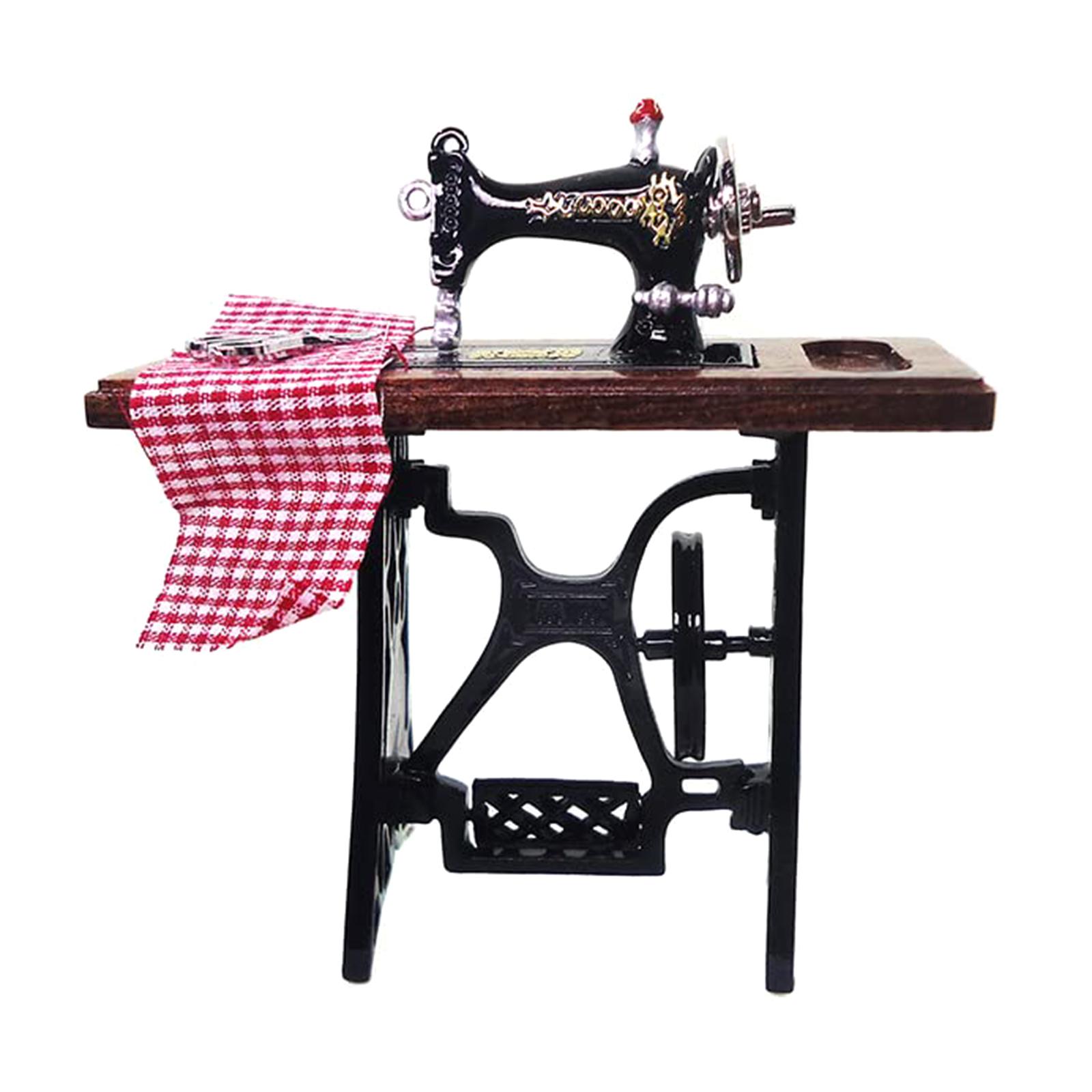 

Miniature Crafting Set With 1/12 Scale Sewing Machine And Scissors For Dollhouse Enthusiasts Scene Display Accessories