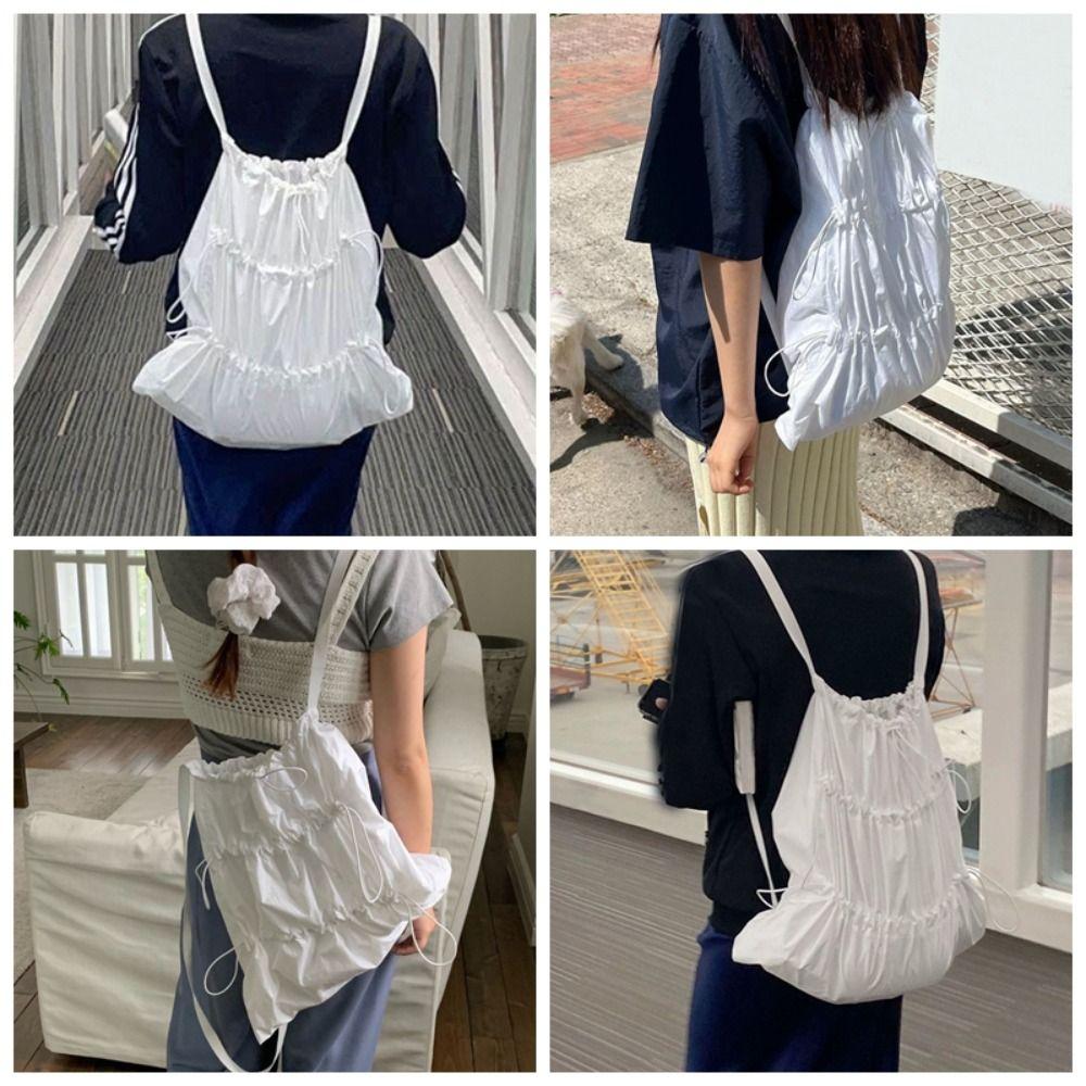 Light Weight Nylon Shoulders Bag Korean Hiking Rucksack Simple Drawstring Backpacks  Girls