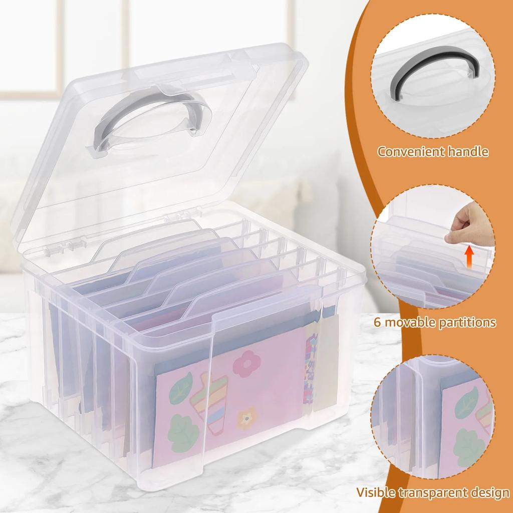 Greeting Card Storage Box Photo Organizer with 6 Removable Adjustable Dividers and Stickers for Photos Crafts Scrapbooking
