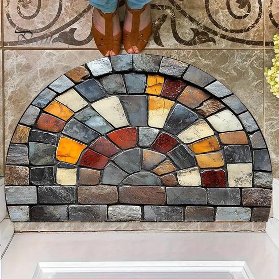 Decorative Entryway Rug Floor Mat Semicircle 3D Illusion Non-Slip Accent Home Decor Living Room Bedroom Fade-Resistant Area