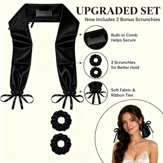 Women No Heat Curlers Hair Curling Headband with Scrunchies Curler Band Adjustable Drawstring Overnight Tool for Long Thick Sleeping