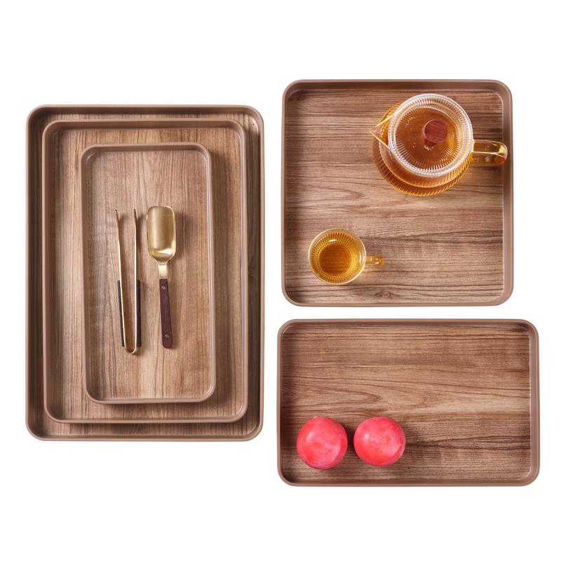 Japanese Style Teak Grain Melamine Serving Tray