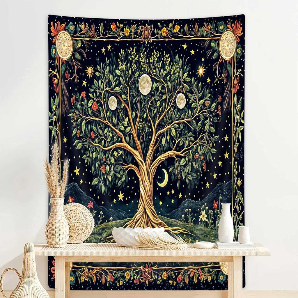 Moon Phase Tree Of Life Wall Tapestry Butterfly Floral Starlit Spiritual Decor Boho Mandala Wall Hanging Tapestrys For Bedroom