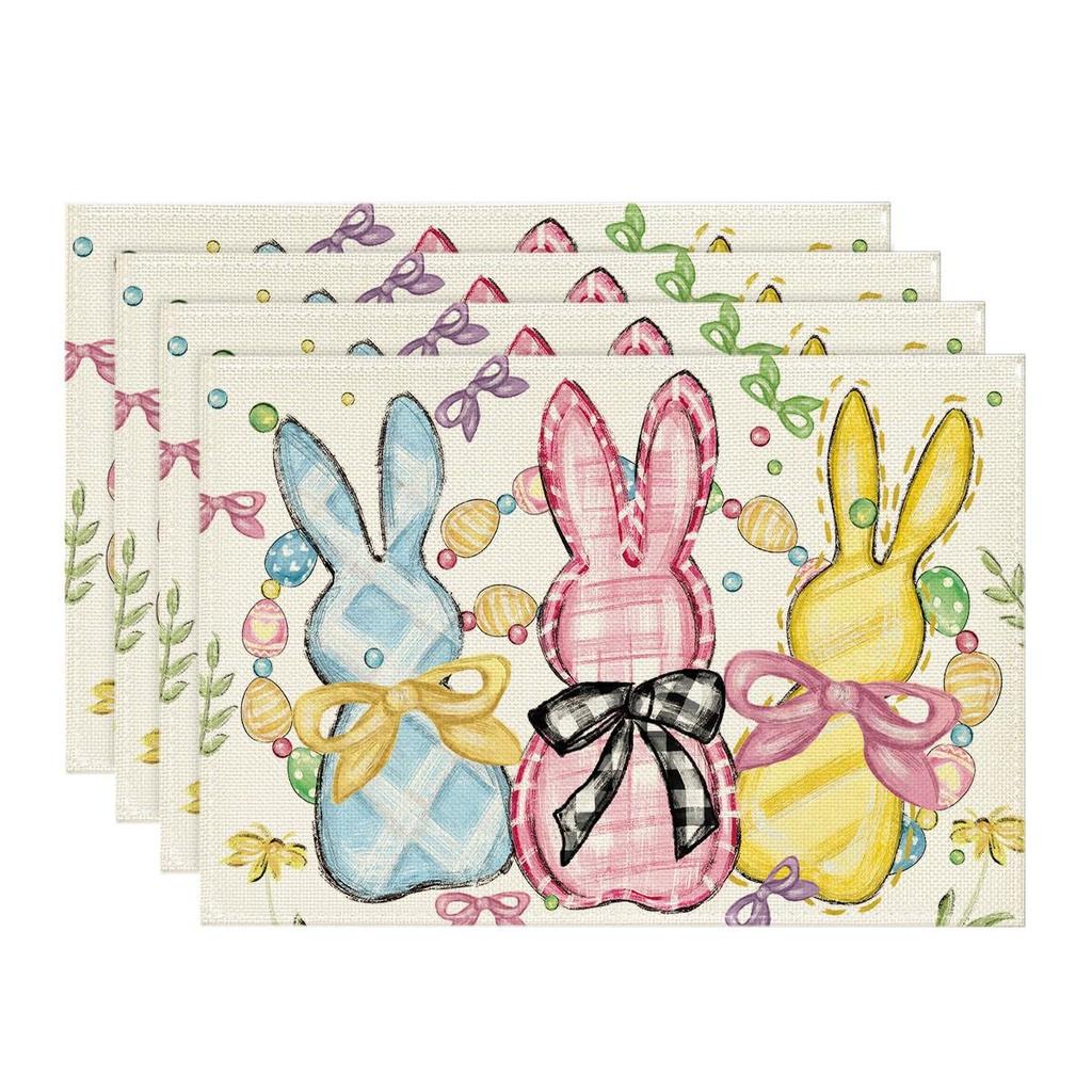 Ostern Leinen Tischsets Hase Ostereier Restaurant Wohnzimmer Heimdekoration Tisch Rutschfeste Matte