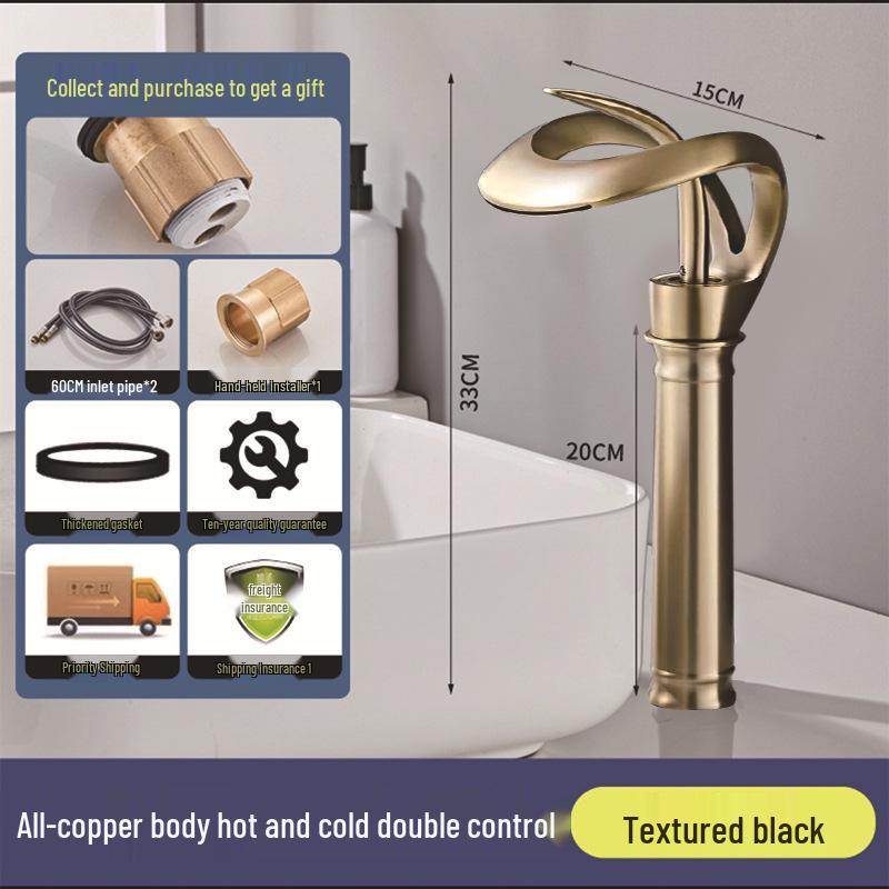 Copper Dual-Use Waterfall Faucet, Splash-Proof, Hot/Cold, Undermount Installation for Washbasins