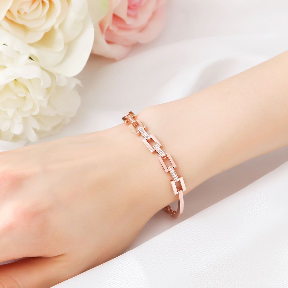 14K Gp Cubic Square Chain Rose Gold Fashion Bracelet Birthday Gift Bracelet Bold Bold Bracelet