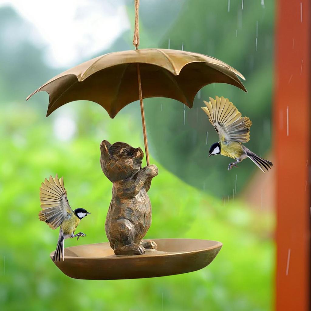 Animal Bird Feeder With Umbrella - Cute Squirrel//Dog Holding Umbrella Design Bird Feeder - Metal Feeders For Garden Yard Decor, For Birds Lovers