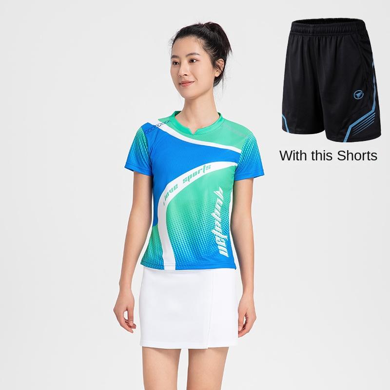 Badminton Clothes Outfit Short-Sleeved Men's and Ladies's Running Shirt Red Blue Green Table Tennis Sportswear Quick-Drying B Practical Use