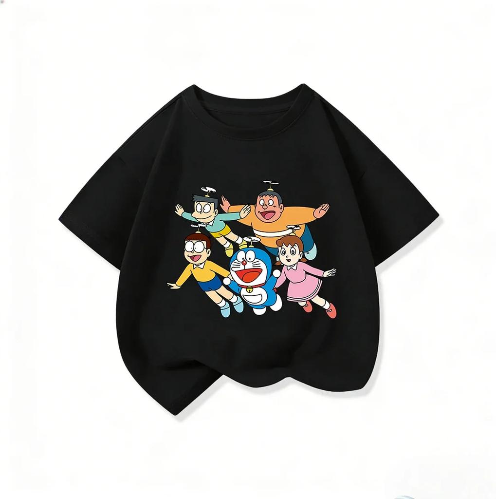 Summer Cute Short Sleeve Tee Children Lovely Cartoon Print Fashion Street Style Tops Doraemon Boys Girls Clothes 314Y