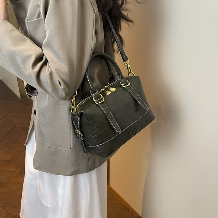 Vintage Oilwax Leather Boston Bag Women's Portable Messenger Bag