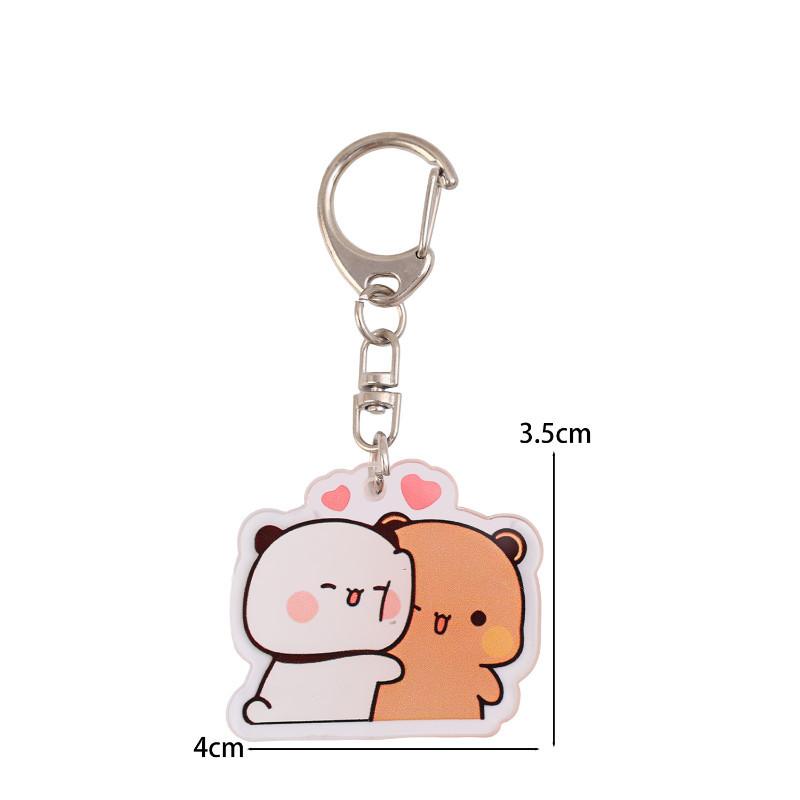 Cute  La bubuDudu Keychain Figure Couple Baby Grey Bear White Panda Key Chain Car Ring Jewelry Gifts Bag Pendant Accessories